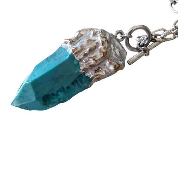 Silver Chain Faux Turquoise Stone Necklace - Picture 3 of 5